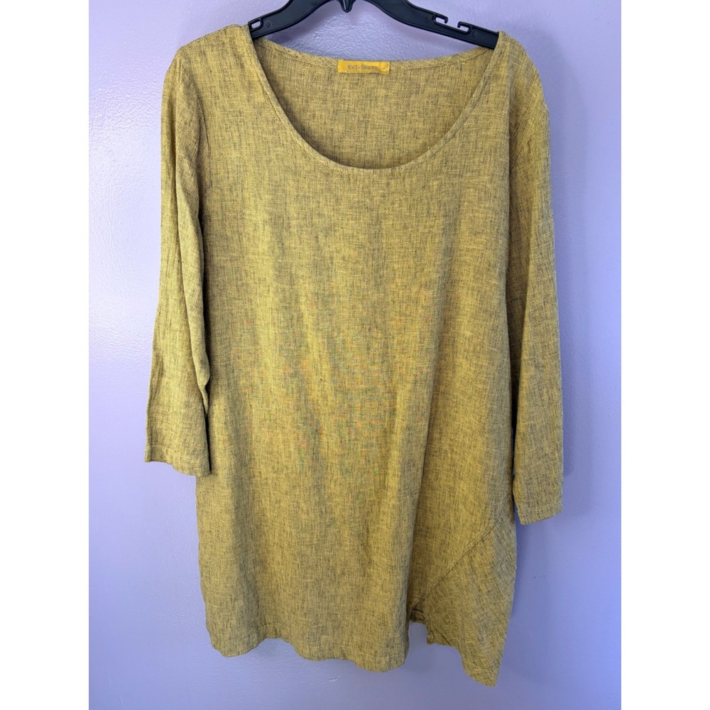 Cut Loose Linen Tunic‎ Top Women Large Mustard Lagenlook Coastal Grandma Boho